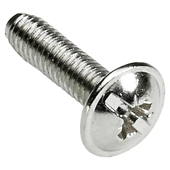 Hettich Verbindungsschraube - Ø x L: 8 x 30 mm, Weiß - Nahaufnahme einer glänzenden Kreuzschlitzschraube aus Metall mit Gewinde und flachem Kopf, ideal für Befestigungsarbeiten.