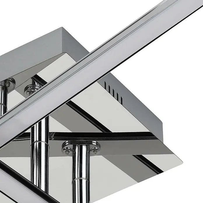 Eglo LED-Deckenleuchte Lasana 1 - 18 W, L x B x H: 50 x 16 x 9,5 cm, Chrom, Warmweiß - Detailaufnahme einer modernen Chrom-Deckenleuchte mit LED-Beleuchtung. Das Design ist minimalistisch und elegant mit klaren Linien.