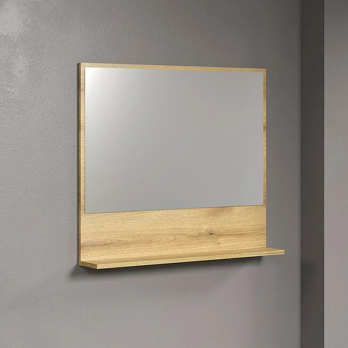 Trendteam Niklas Ablagespiegel - 80 x 14 x 74 cm, Evoke Eiche - Wandspiegel mit Holzrahmen und Ablage für Badezimmer oder Flur. Praktisches und dekoratives Möbelstück für Ihr Zuhause.