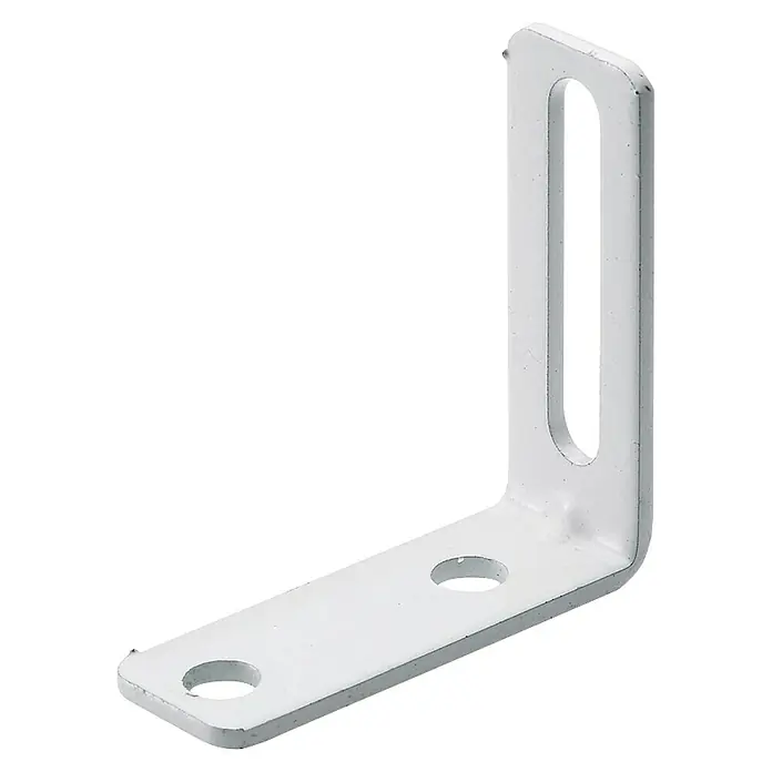 Hettich Verstellwinkel - L x B x H: 55 x 55 x 20 mm, Pulverbeschichtet, 1 Stk., Weiß - Weißer Winkelverbinder mit Schraubenlöchern und einem Langloch zur Befestigung von Regalen, Möbeln oder anderen Konstruktionen.