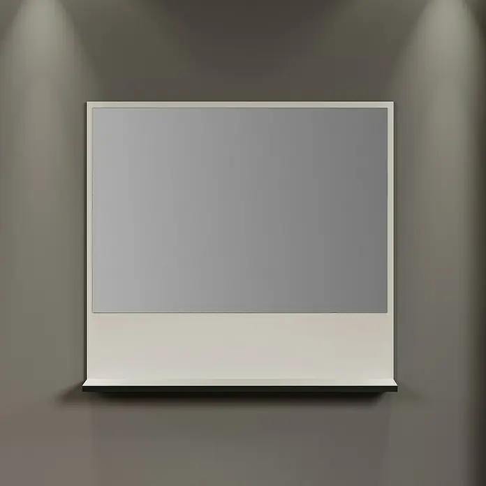 Trendteam Niklas Ablagespiegel - 80 x 14 x 74 cm, Kashmir - Die Abbildung zeigt einen modernen Spiegel mit integriertem Regal, beleuchtet von zwei Strahlern, ideal für Badezimmer oder Ankleidezimmer.