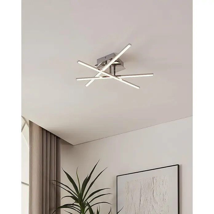 Eglo LED-Deckenleuchte Lasana 1 - 18 W, L x B x H: 50 x 16 x 9,5 cm, Chrom, Warmweiß - Moderne LED-Deckenleuchte mit vier Armen in Chromoptik, die ein stilvolles und helles Licht in jeden Raum bringt. Perfekt für Wohn- und Schlafbereiche.