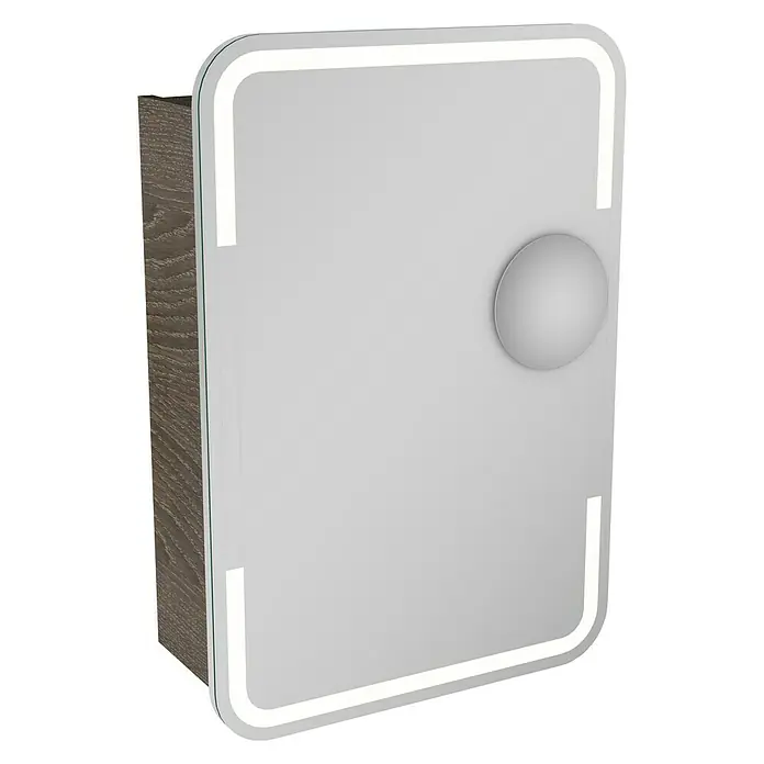 Camargue Stella LED-Spiegelschrank - B x H: 51 x 73,7 cm, Holz, Eiche Maron, DIN Anschlag: Rechts, Kantenausführung Tür: Abgerundet - Der moderne Spiegelschrank mit LED-Beleuchtung und runden Griff integriert sich nahtlos in jedes Badezimmerdesign.