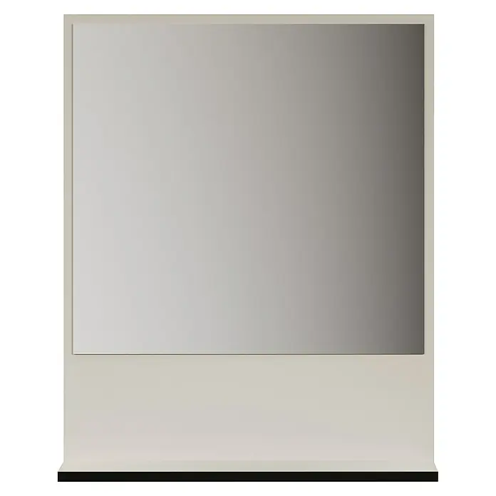 Trendteam Niklas Ablagespiegel - 60 x 14 x 74 cm, Kashmir - Rechteckiger Spiegel mit hellbeigem Rahmen und Sockel, mit reflektierender grauer Oberfläche.