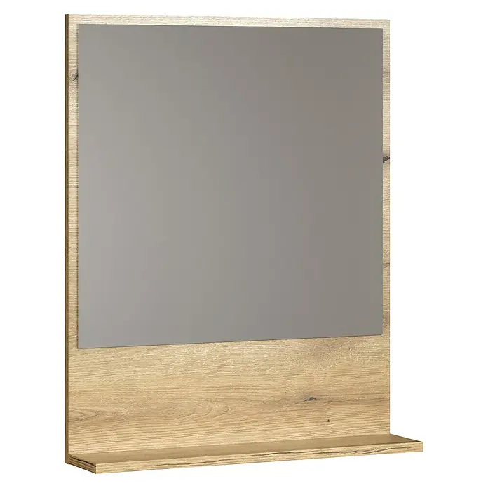 Trendteam Niklas Ablagespiegel - 60 x 14 x 74 cm, Evoke Eiche - Rechteckiger Wandspiegel mit hellem Holzdekorrahmen und integrierter unterer Ablage.