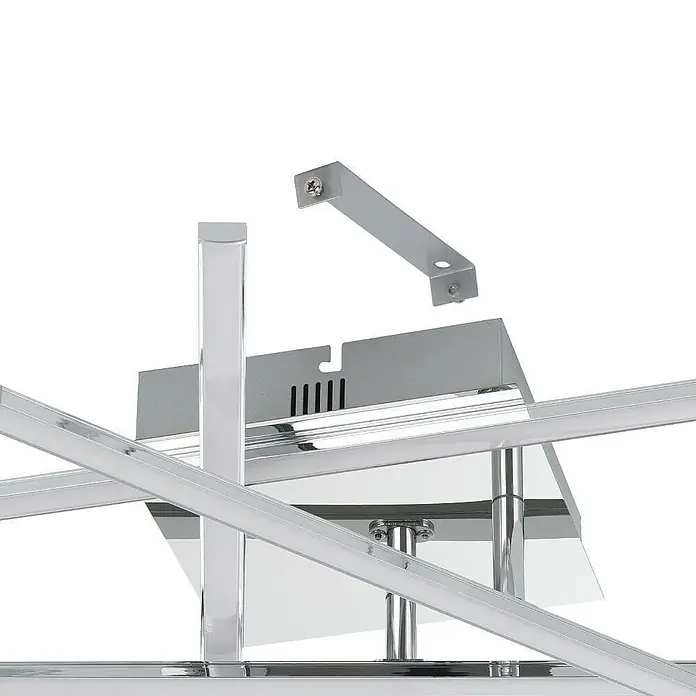 Eglo LED-Deckenleuchte Lasana 1 - 24 W, L x B x H: 50 x 50 x 9,5 cm, Chrom - Nahaufnahme einer modernen Chrom-Deckenleuchte mit quadratischem Design und Halterung zur Befestigung an der Decke.