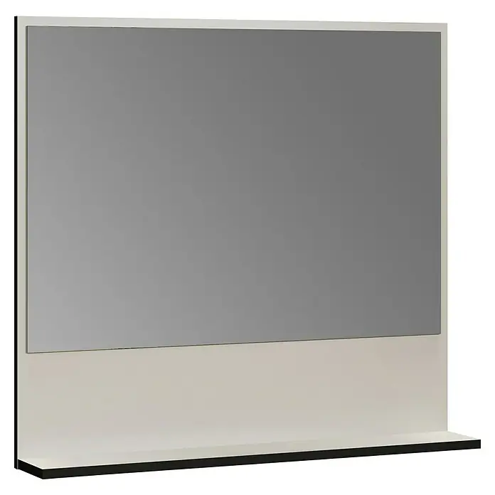 Trendteam Niklas Ablagespiegel - 80 x 14 x 74 cm, Kashmir - Rechteckiger Spiegel mit hellem Rahmen, grauer Oberfläche und integrierter weißer Ablage mit dunklem Rand.