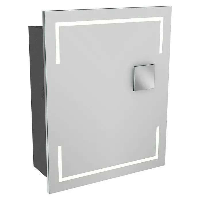 Lanzet K1 Badmöbel-Set K16G2L - Gesamtbreite Badmöbel: 59,2 cm, Grafit, Glänzend, DIN Anschlag: Links - Ein beleuchteter Spiegelschrank mit quadratischem Griff, der modernes Design und praktische Funktionalität vereint.