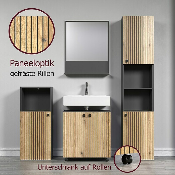 Trendteam Niklas Waschtischunterschrank (B x T x H: 80 x 42 x 64 cm, Evoke Eiche/Anthrazit, Strukturiert) | BAUHAUS