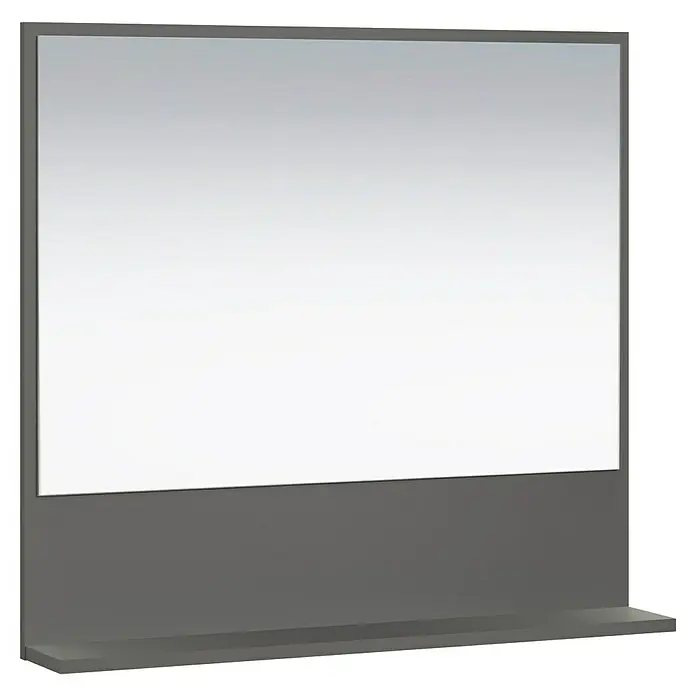 Trendteam Niklas Ablagespiegel - 80 x 14 x 74 cm, Anthrazit - Rechteckiger Spiegel mit grauem Rahmen, in graues Paneel mit Ablage integriert.