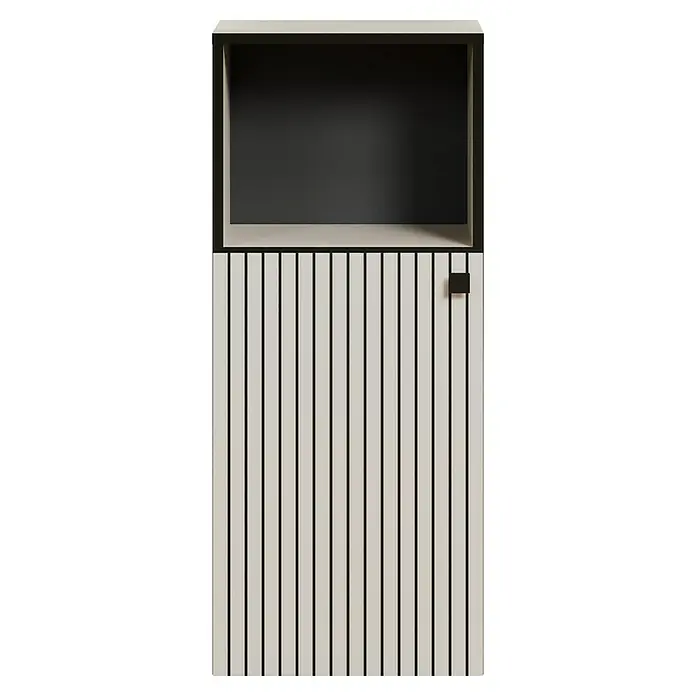 Trendteam Niklas Midischrank - B x T x H: 40 x 31 x 95 cm, Kashmir, Strukturiert - Modernes hellgraues Sideboard mit vertikalen Lamellentüren und dunklem Oberfach. Mit minimalistischem dunklen Griff.