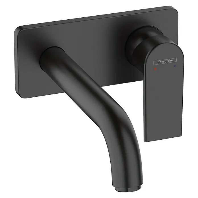 Hansgrohe Vernis Shape Wand-Waschtischarmatur - Schwarz, Matt, Ausladung Armatur: 21,9 cm - Eine moderne, mattschwarze Hansgrohe Armatur für das Badezimmer, die durch ihr minimalistisches Design besticht. Ein echter Hingucker für jedes Bad.