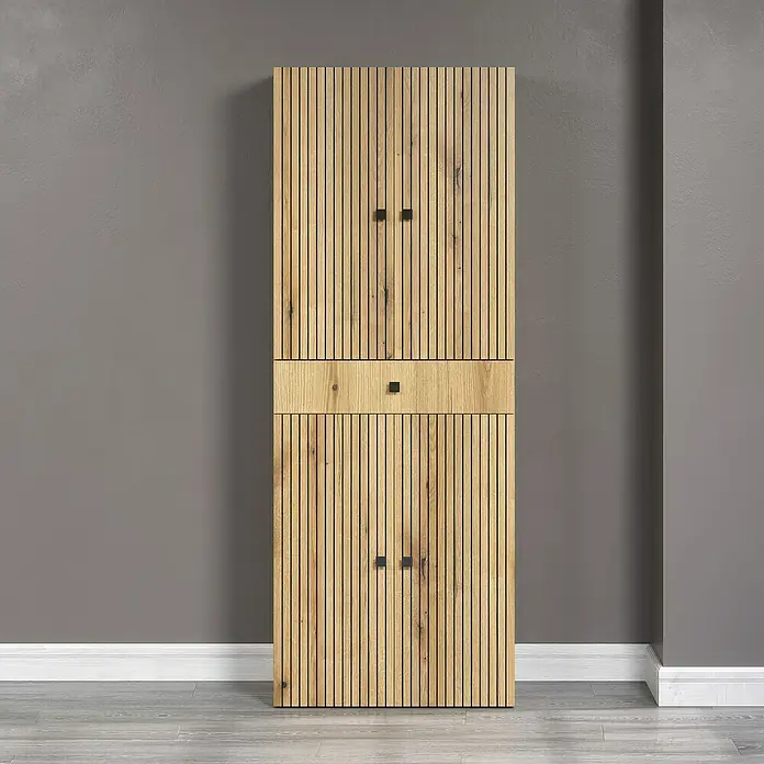 Trendteam Niklas Hochschrank - B x T x H: 70 x 31 x 186 cm, Evoke Eiche, Strukturiert, Mit Schublade - Elegantes Sideboard mit Lamellenfront in Holzoptik. Das Möbelstück bietet Stauraum und ist ein stilvoller Hingucker in jedem Raum.