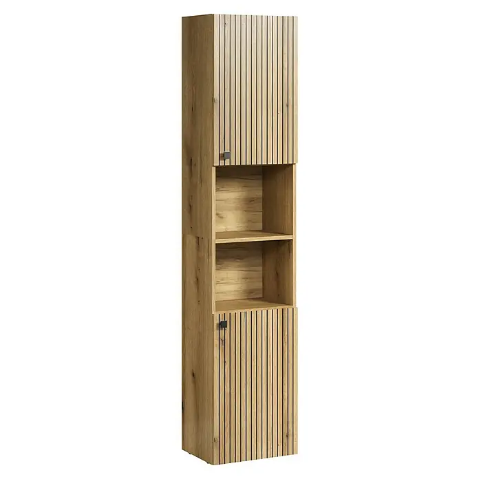 Trendteam Niklas Hochschrank - B x T x H: 40 x 31 x 186 cm, Evoke Eiche, Strukturiert - Hoher Holzschrank mit Lamellentüren und offenen Regalböden in heller Eichenoptik.