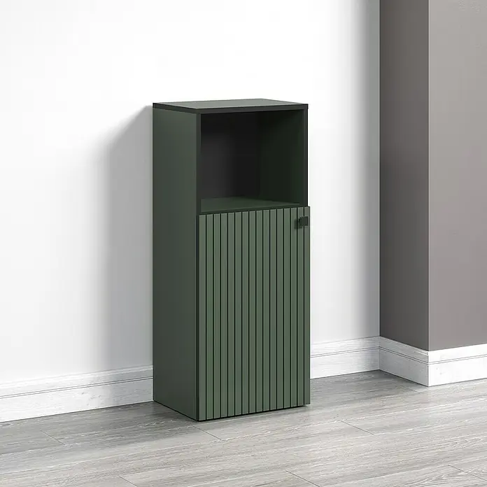 Trendteam Niklas Midischrank - B x T x H: 40 x 31 x 95 cm, Grün, Strukturiert - Stilvoller grüner Schrank mit offenem Fach und geriffelter Tür, der jedem Raum eine elegante Note verleiht.