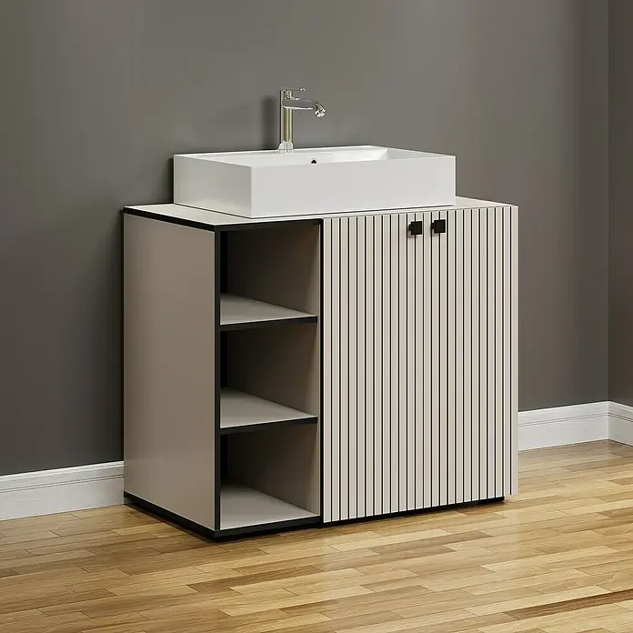 Trendteam Niklas Badmöbel-Set - 90 cm, Kashmir, Strukturiert, Breite Waschbecken: 60 cm - Elegantes Badezimmer-Waschbecken mit modernem Unterschrank, der Stauraum und Stil vereint. Ideal für jedes Badezimmerdesign.