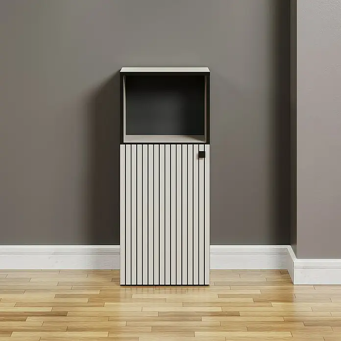 Trendteam Niklas Midischrank - B x T x H: 40 x 31 x 95 cm, Kashmir, Strukturiert - Dieser Schrank mit offenem Regal und geriffelter Tür ist ein stilvolles Möbelstück. Er ist ideal für moderne Wohnräume und bietet Stauraum.