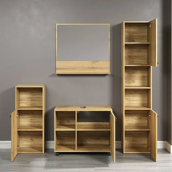Trendteam Niklas Midischrank - B x T x H: 40 x 31 x 95 cm, Evoke Eiche, Strukturiert - Badezimmermöbel-Set mit Waschtisch, Spiegelschrank und Hochschrank in Holzoptik für ein stilvolles Ambiente.