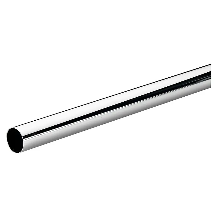 Suki Kleiderstange - Ø x L: 25 x 1.500 mm, Verchromt, Chrom - Verchromtes Metallrohr im Querformat auf dunklem Hintergrund. Ideal für Sanitärinstallationen und Handläufe, robust und langlebig.