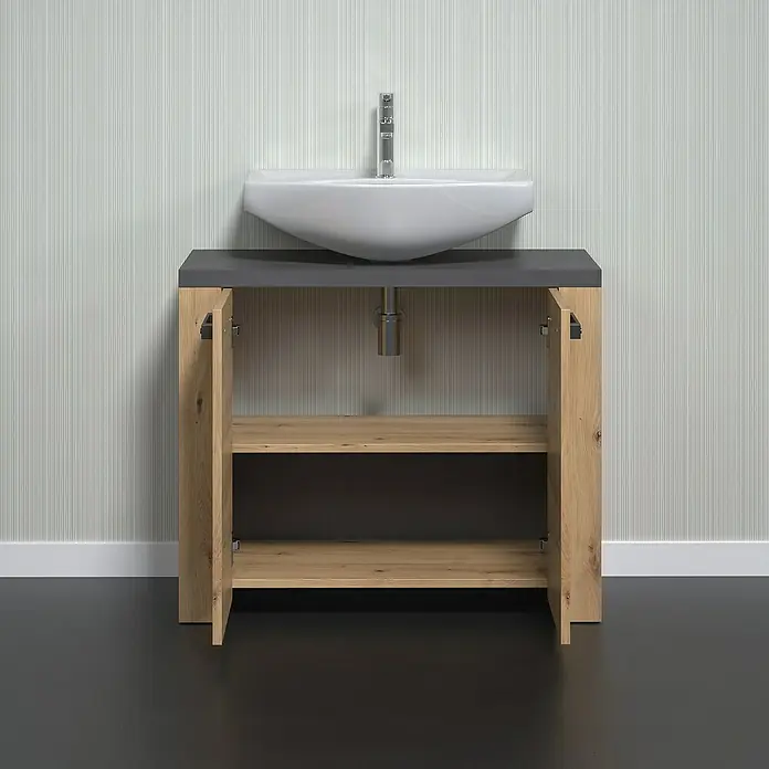 Trendteam Follow Waschtischunterschrank - B x T x H: 79 x 35 x 67 cm, Artisan Eiche, Matt - Das moderne Badezimmerwaschbecken mit Unterschrank in Holzoptik bietet stilvollen Stauraum und ein elegantes Design für Ihr Badezimmer.