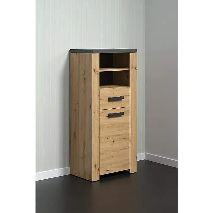 Trendteam Follow Midischrank - B x T x H: 53 x 35 x 118 cm, Artisan Eiche, Matt - Ein stilvoller Holzschrank mit Schubladen und Ablageflächen. Perfekt für zusätzlichen Stauraum und eine elegante Ergänzung für jedes Zuhause.