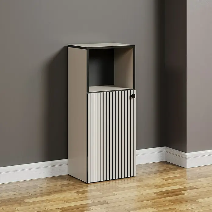 Trendteam Niklas Midischrank - B x T x H: 40 x 31 x 95 cm, Kashmir, Strukturiert - Stilvoller Schrank in Beige und Schwarz. Modernes Möbelstück mit offenem Fach und vertikal gerippter Tür. Passt perfekt in jedes Zimmer!