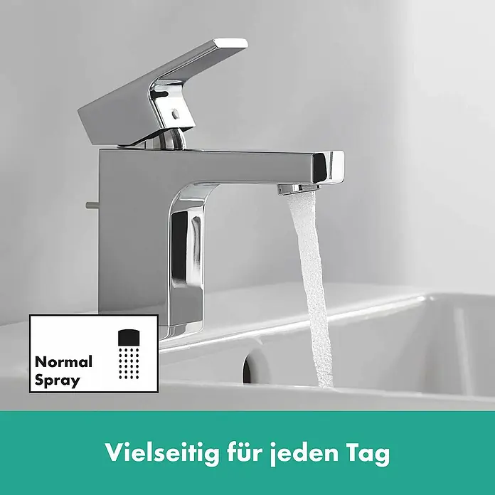 Hansgrohe Vernis Shape Waschtischarmatur 70 - Chrom, Mit Zugstange - Ein moderner Wasserhahn mit fließendem Wasser, der durch sein schlichtes Design und seine Vielseitigkeit besticht.