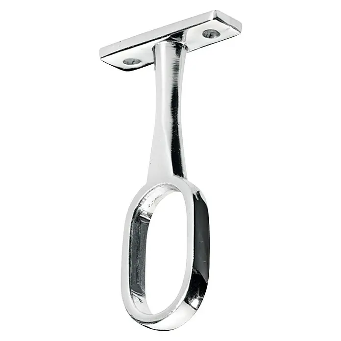 Hettich Kleiderstangenhalter - Zinkdruckguss, Chrom - Ein glänzender, silberner Kleiderstangenhalter zur Befestigung an einer Wand oder Decke für eine Kleiderstange.