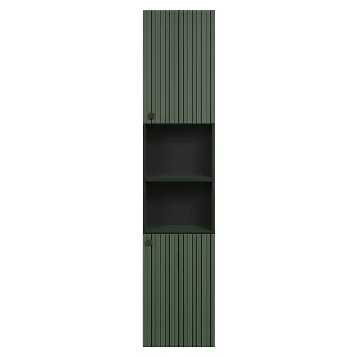 Trendteam Niklas Hochschrank - B x T x H: 40 x 31 x 186 cm, Grün, Strukturiert - Dunkelgrüner Rillenschrank mit zwei geschlossenen Fächern und einem offenen Mittelfach mit zwei Regalböden.