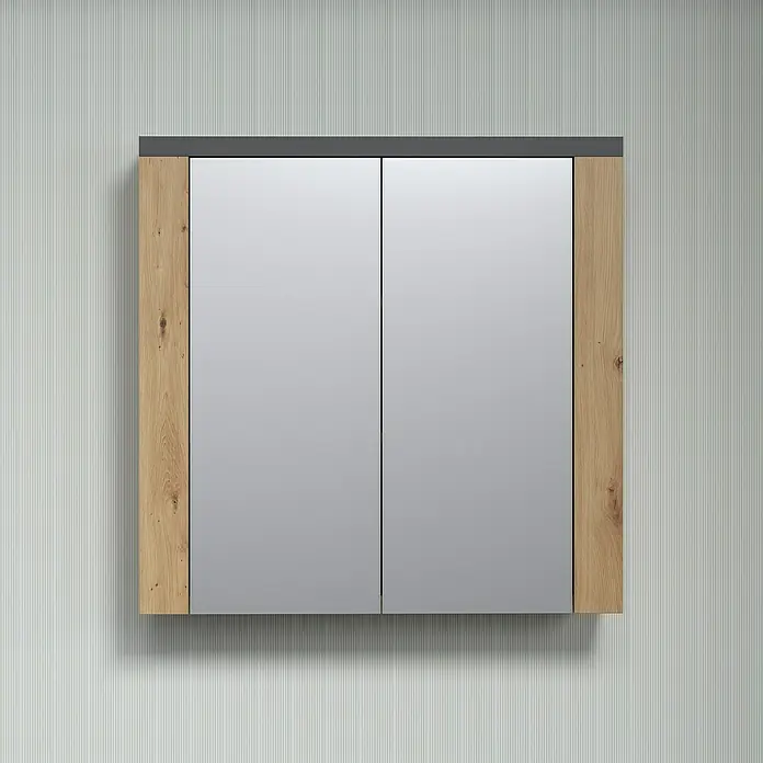 Trendteam Follow Spiegelschrank - B x H: 79 x 78 cm, Artisan Eiche - Ein schicker Spiegelschrank mit zwei Türen und Holzrahmen, der jedem Badezimmer einen Hauch von Eleganz verleiht. Praktisch und stilvoll.