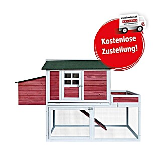 Kleintierstall (L x B x H: 168 x 66 x 103 cm, Ausstattung: 2 Nistplätze, Rot/Weiß)