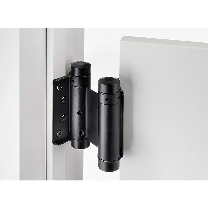 Hettich Pendeltürbeschlag - Höhe: 95 mm, 1 Stk., Schwarz - Schwarzes Metall-Doppelfederscharnier.