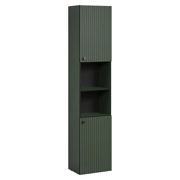 Trendteam Niklas Hochschrank - B x T x H: 40 x 31 x 186 cm, Grün, Strukturiert - Hoher, dunkelgrüner Aufbewahrungsschrank mit Lamellentüren oben und unten, sowie einem offenen Mittelteil mit zwei Regalböden.