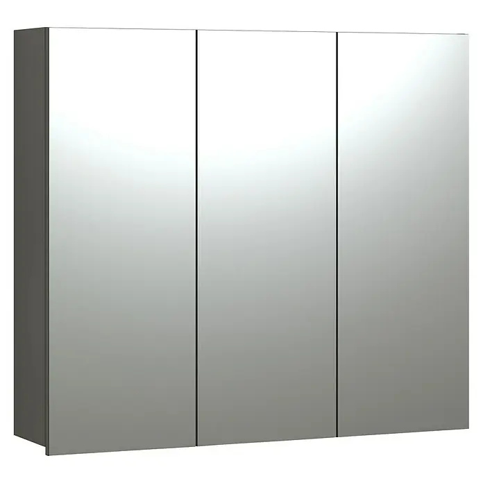 Trendteam Niklas Spiegelschrank - B x H: 90 x 80 cm, Anthrazit - Dreitüriger Spiegelschrank für Badezimmer mit dunkelgrauen Seitenwänden.