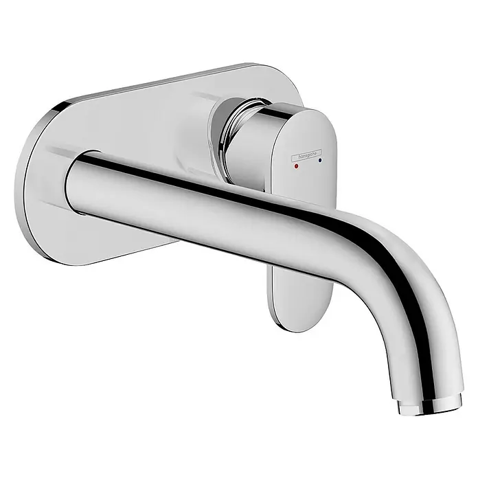 Hansgrohe Vernis Blend Wand-Waschtischarmatur - Chrom, Glänzend, Ausladung Armatur: 21,9 cm - Ein moderner Hansgrohe-Wasserhahn in Chrom mit minimalistischem Design, ideal für ein stilvolles Badezimmer.