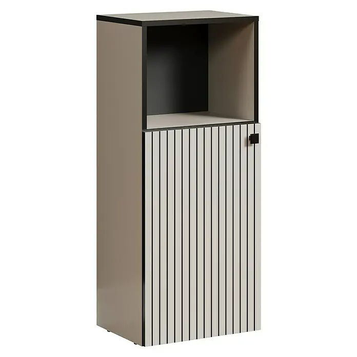 Trendteam Niklas Midischrank - B x T x H: 40 x 31 x 95 cm, Kashmir, Strukturiert - Hoher zweifarbiger Schrank mit offenem, dunklem oberen Bereich und hellbeigem Lamellentür-Unterschrank. Mit dunklem Rahmen und schwarzem Griff.