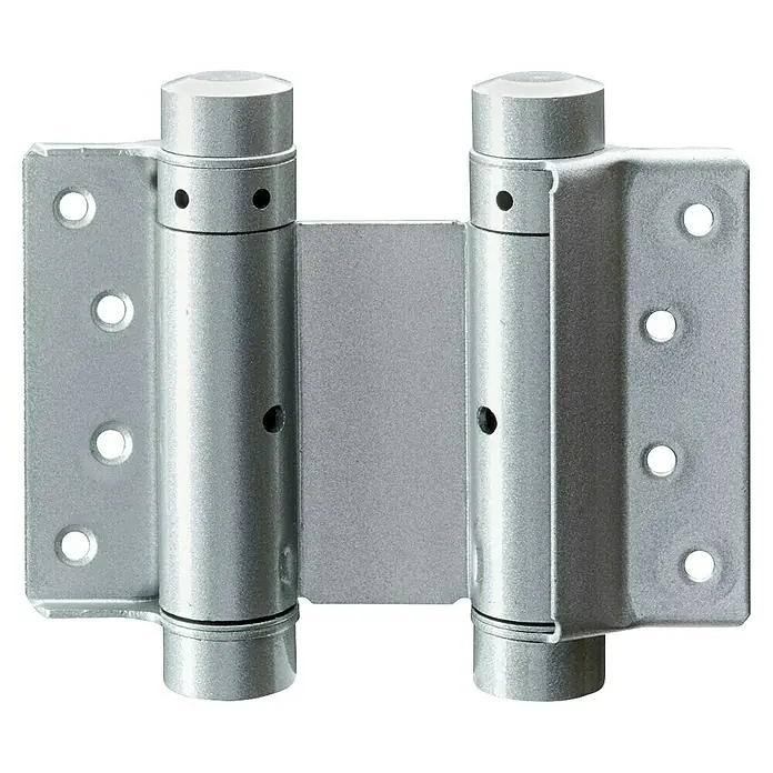 Hettich Pendeltürbeschlag - Höhe: 95 mm, 1 Stk., Grau - Silbernes Doppelfederband mit Montagelöchern für Türen, ideal für den Heimwerkerbereich.