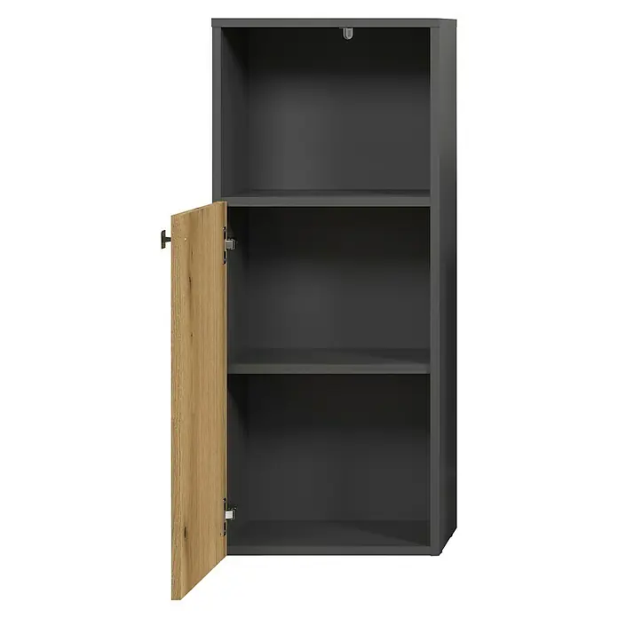 Trendteam Niklas Midischrank - B x T x H: 40 x 31 x 95 cm, Evoke Eiche/Anthrazit, Strukturiert - Anthrazitfarbener Schrank mit offener Eichenoptik-Tür und drei Innenablagen.