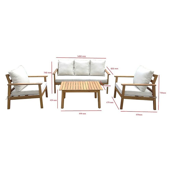 Sunfun Conjunto de muebles Aroa (4 pzs., Madera de acacia, Marrón/Gris) | BAUHAUS