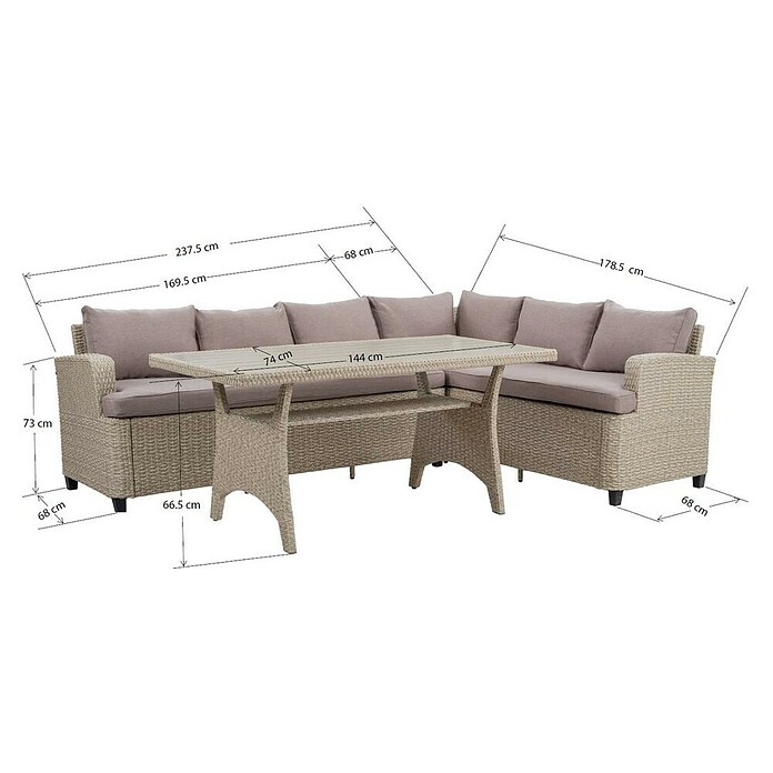 Sunfun Conjunto de muebles Namsted (3 pzs., Ratán sintético/Acero, Beige) | BAUHAUS