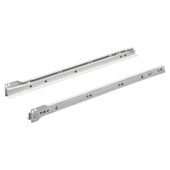 Hettich Schubladenführung - Einbaulänge: 353 mm, Traglast: 20 kg, Teilauszug, Pulverbeschichtet - Zwei Schubladenschienen aus Metall mit mehreren Löchern zur Befestigung an Möbeln für leichtgängige Schubladen.