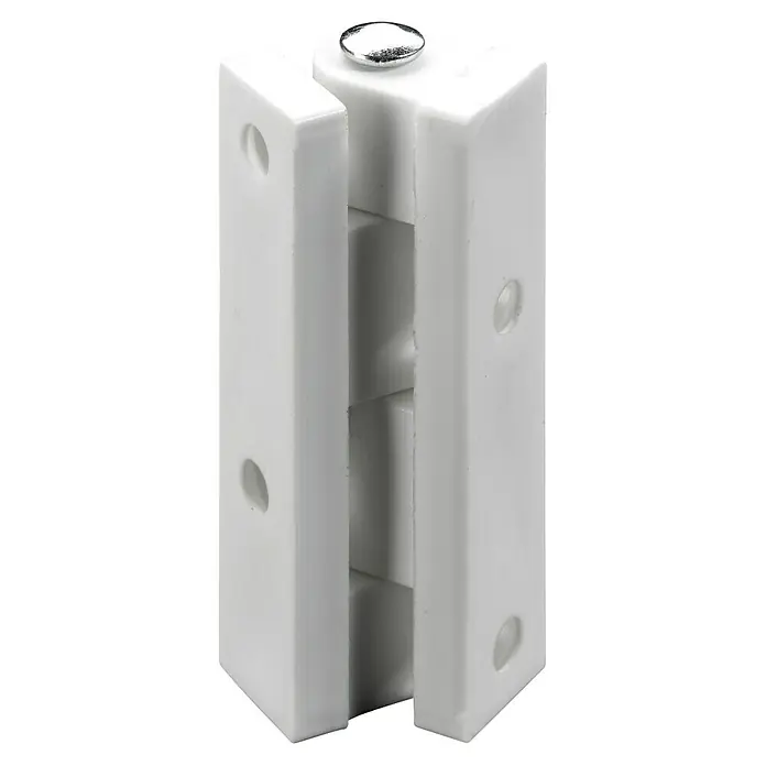 Hettich Türband - L x B x H: 45 x 45 x 9 mm, Kunststoff - Weißes Kunststoffscharnier für Glas oder Paneele, mit silbernem Drehstift.