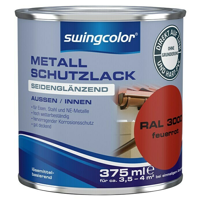 swingcolor Metall-Schutzlack (Feuerrot, 375 ml, Seidenglänzend)