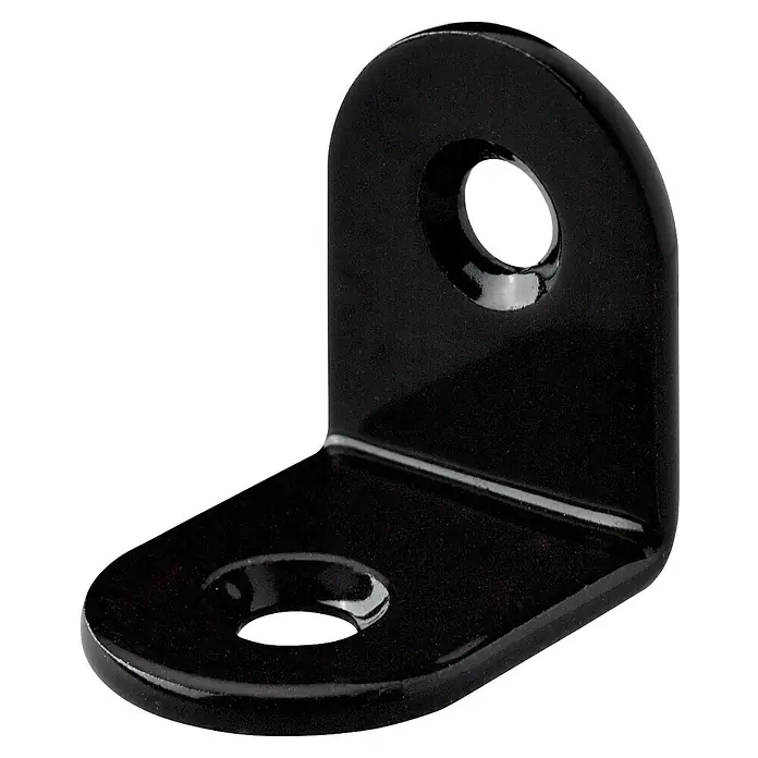 Hettich Stuhlwinkel - L x B x H: 20 x 20 x 15 mm, Stahl, Schwarz, 1 Stk. - Schwarze Winkelhalterung aus Metall mit zwei Löchern. Ideal zur Befestigung und Stabilisierung von Konstruktionen.