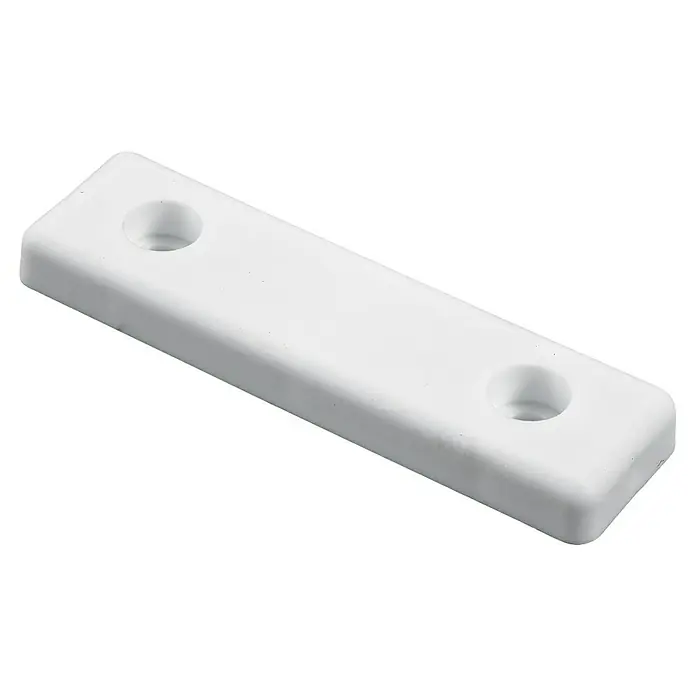 Hettich Plastik-Gleiter - Weiß, L x B: 50 x 14 mm - Weißer, länglicher Kunststoff-Verbinder mit zwei Löchern für Schrauben, ideal zur Befestigung und Stabilisierung von Konstruktionen.