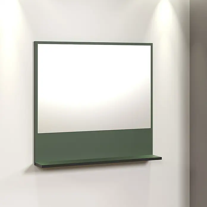 Trendteam Niklas Ablagespiegel - 80 x 14 x 74 cm, Grün - Ein schlichter, grüner Wandspiegel mit integriertem Regal, ideal für minimalistische Badezimmer oder Flure. Praktisch und stilvoll.