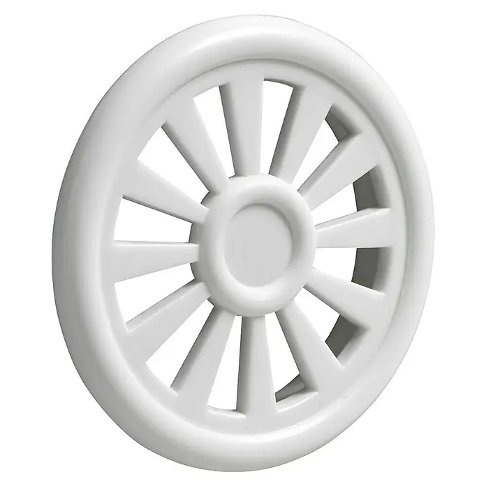 Hettich Lüftungsgitter - Durchmesser: 40 mm, Kunststoff - Massives weißes Speichenrad mit Mittelachse.