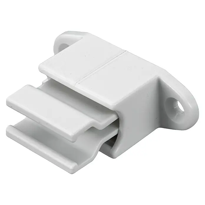 Hettich Klemmhalter - Passend für: Kurbelstangen mit Durchmesser 15mm - Weiße Kunststoffhalterung mit Schichtdesign und Befestigungslöchern.