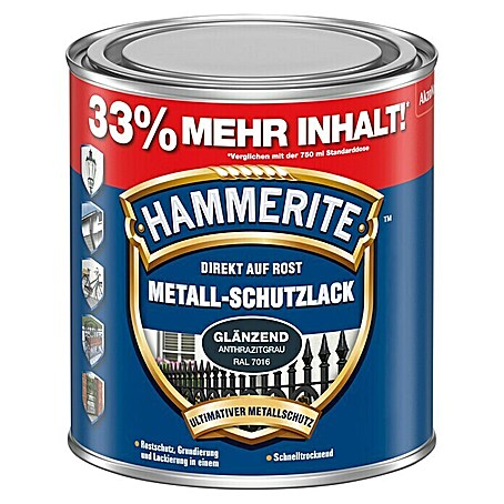 Hammerite Metall-Schutzlack RAL 7016 (Anthrazitgrau, 1 l, Glänzend, Lösemittelhaltig)