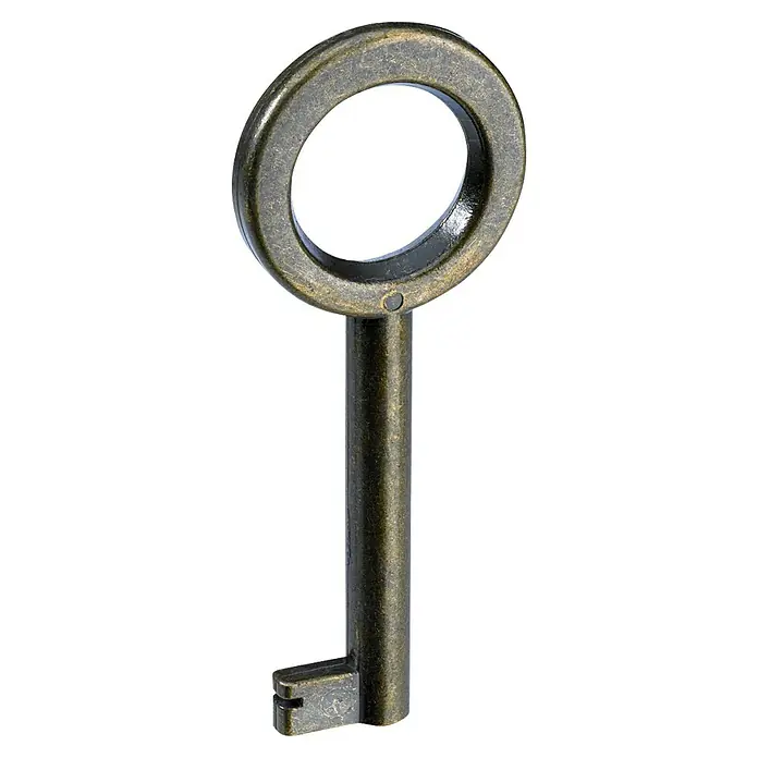 Hettich Buntbartschlüssel - B x L: 4 x 70 mm, Braun, Matt antik - Antiker, bronzefarbener Schlüssel mit rundem Griff, ideal für Vintage-Dekorationen und thematische Sammlungen.